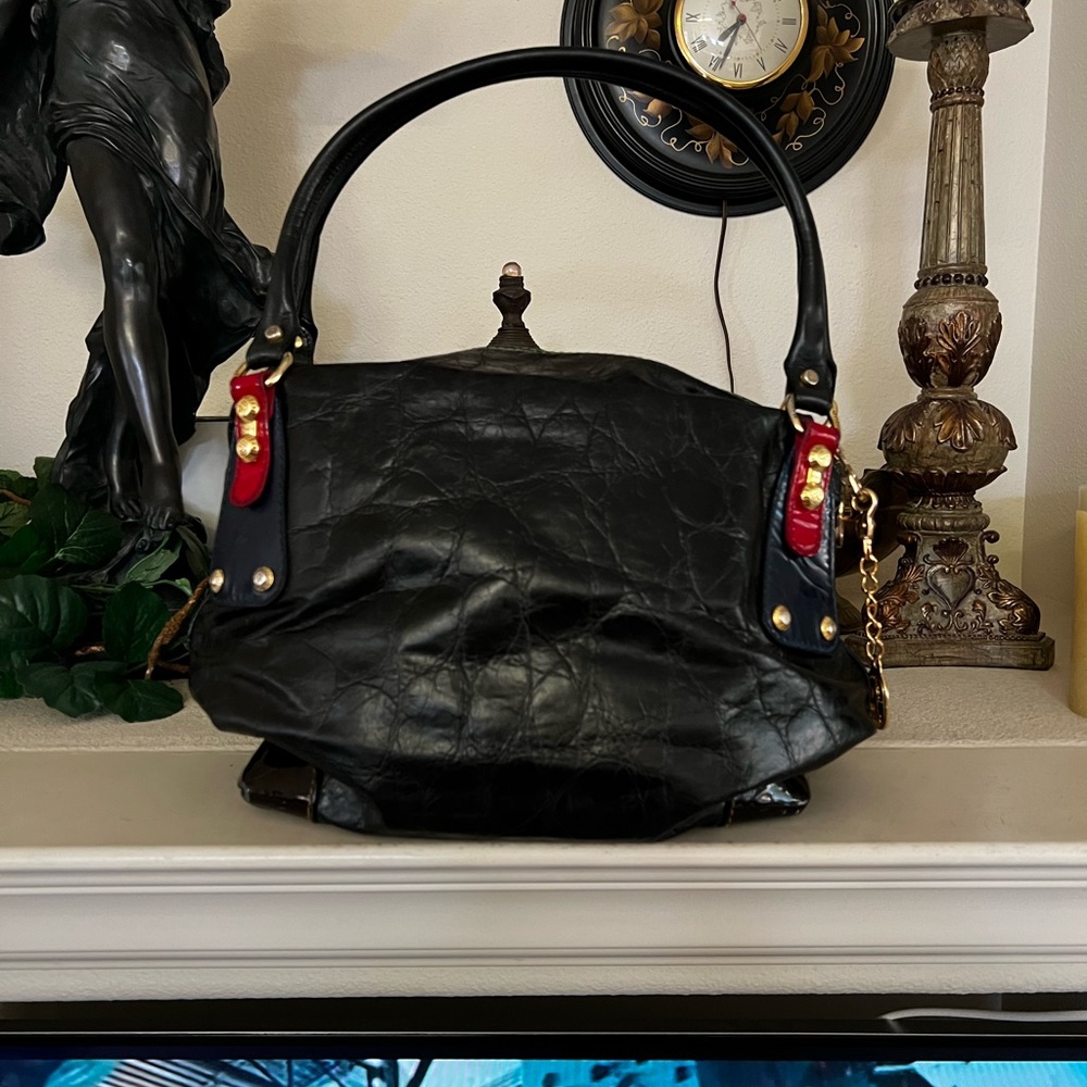 Marino Orlando Italian Elegant Black Leather Handbag